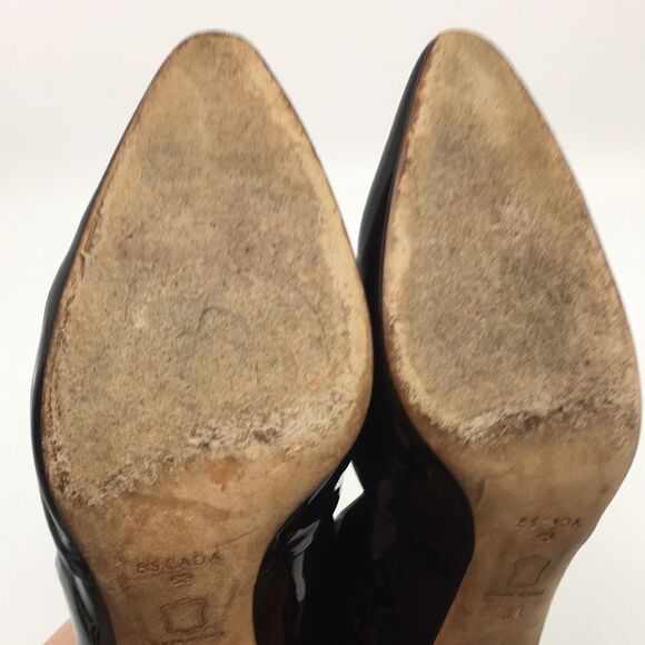 Escada Vintage Black Patent Leather Sculptural Heels Sz 38 US 8 - Picture 11 of 16
